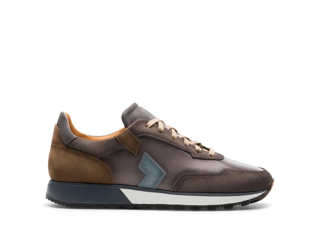 Height Increasing Brown Suede and Grey Leather Laivai Lace Up Running Sneaker Shoes sold by Costoso Italiano