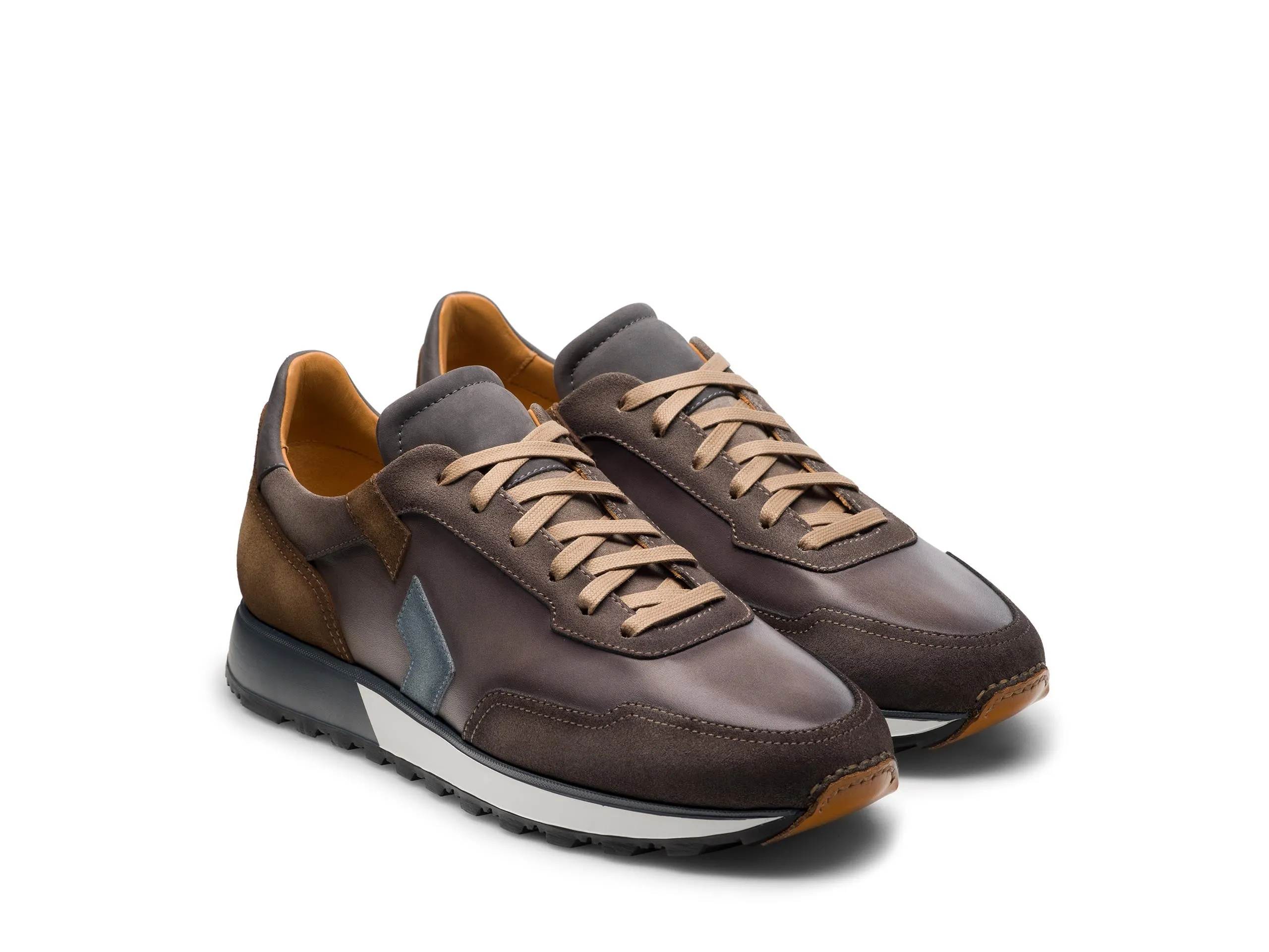 Height Increasing Brown Suede and Grey Leather Laivai Lace Up Running Sneaker Shoes sold by Costoso Italiano product image thumbnail 3
