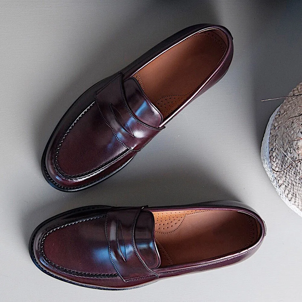 Burgundy Brown Leather Bendigo Slip On Penny Loafers sold by Costoso Italiano