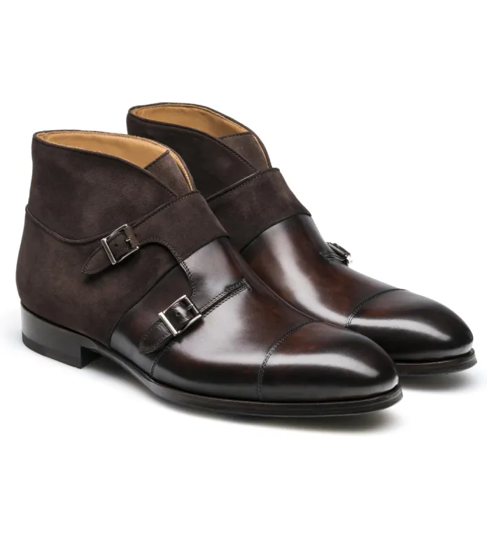 Height Increasing Brown Leather Batasang Monk Strap Boots sold by Costoso Italiano