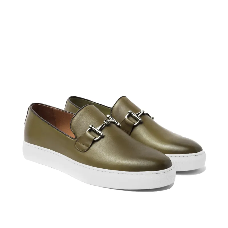 Height Increasing Green Leather Alvin Horse Bit Sneakers sold by Costoso Italiano