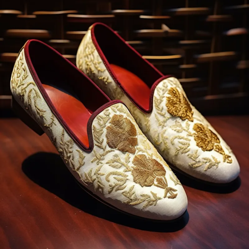 White Velvet Leather Hand Work Zardozi Peshawari Loafers | Wedding Shoes for Groom | Shoes for Haldi Mehendi Sangeet sold by Costoso Italiano