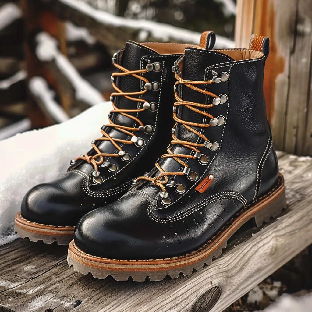 Black Leather Trek Titans Hiking Boot with Chunky Track Soles - SUMMER 2024 COLLECTION sold by Costoso Italiano