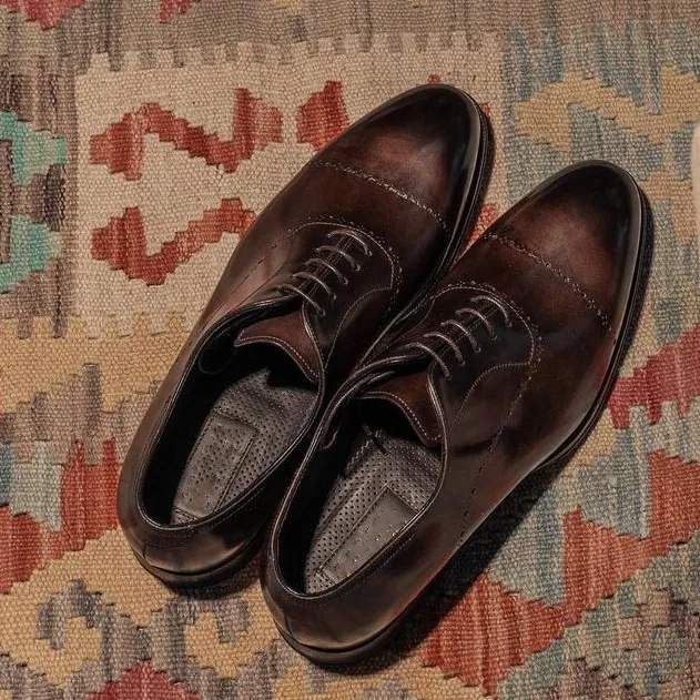 Brown Patina Leather Montero Brogue Oxford Shoes sold by Costoso Italiano