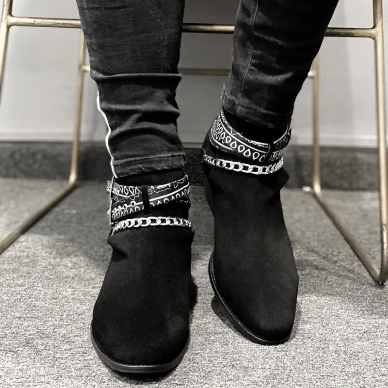 Height Increasing Black Suede Italian Leather  Marwari Marchers Jodhpur Boots sold by Costoso Italiano