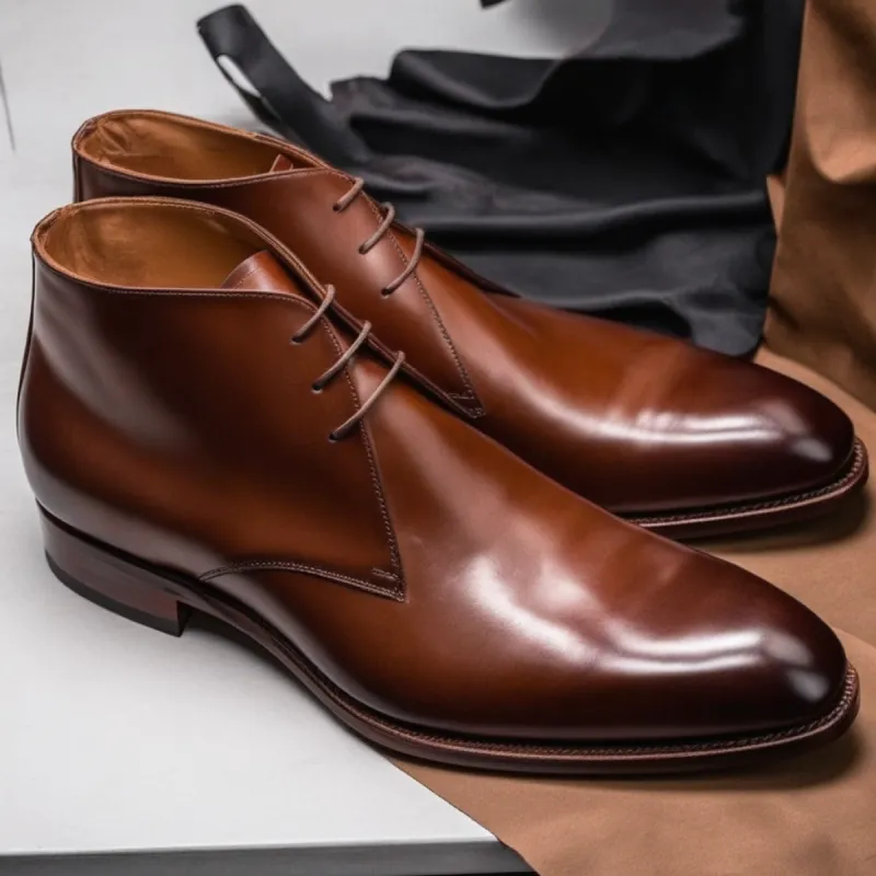 Brown Leather Gabrovo Chukka Lace Up Boots sold by Costoso Italiano