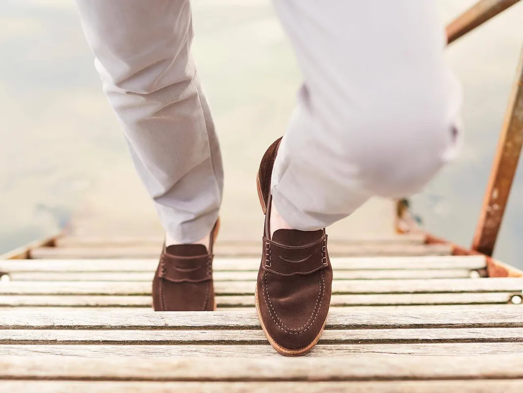 Brown Suede Calliope Penny Loafers - SS23 sold by Costoso Italiano