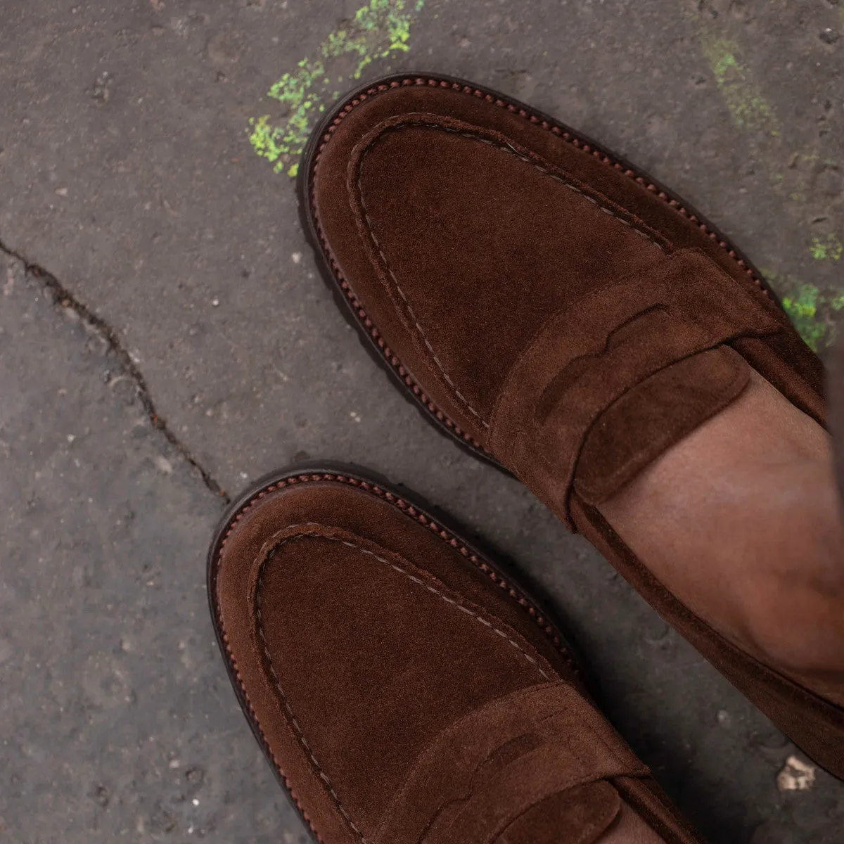 Height Increasing Brown Suede Belize Chunky Penny Loafers - With Track Soles - AW24 sold by Costoso Italiano product image thumbnail 3