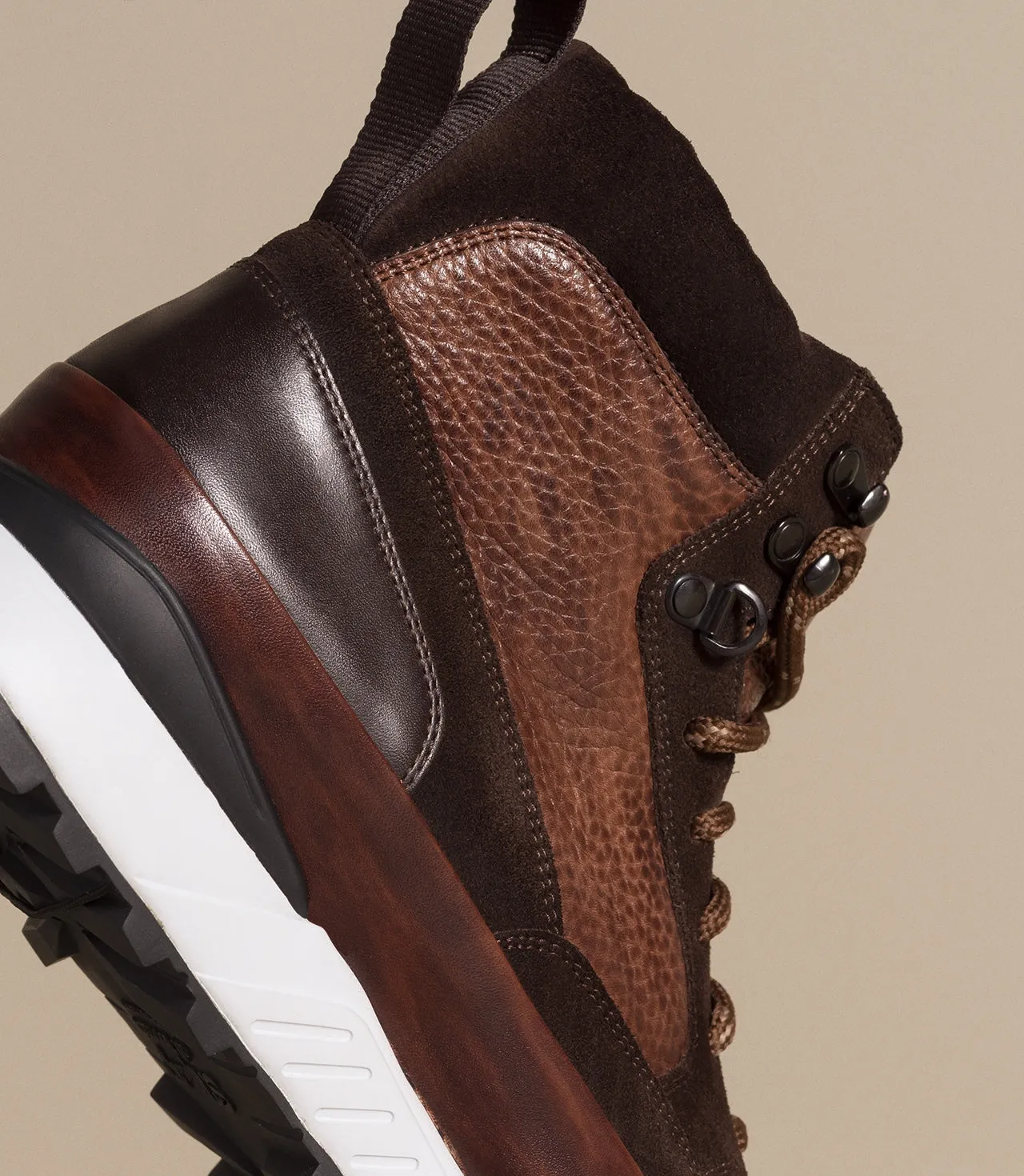 Height Increasing Brown Leather and Suede Dreketi High Top Sneaker Boots sold by Costoso Italiano product image thumbnail 3