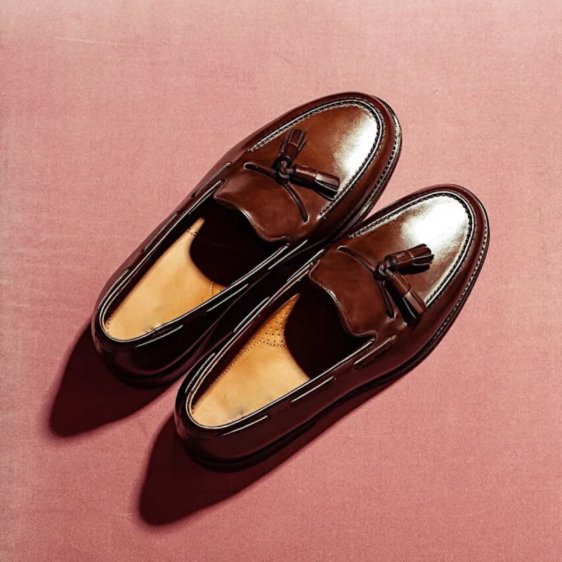 Brown Leather Feeves Tassel Slip On Loafers sold by Costoso Italiano