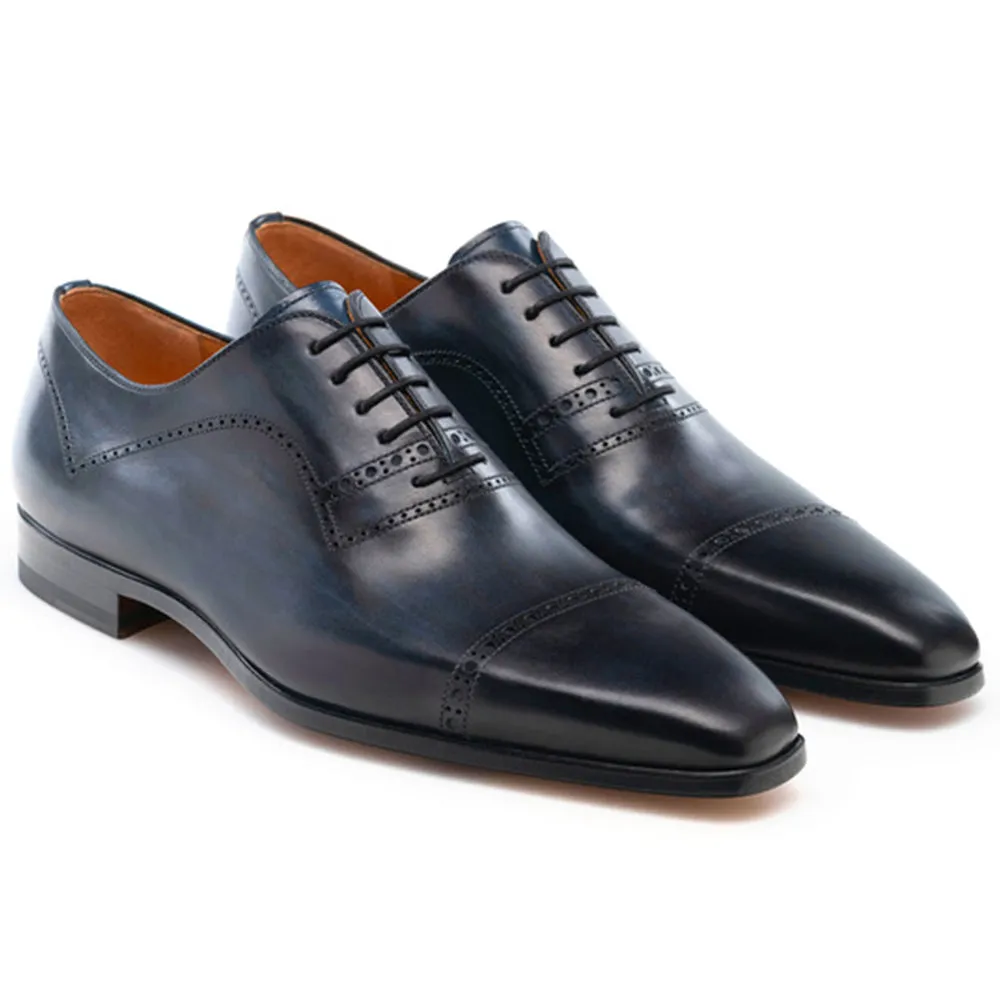 Navy Blue Leather Crofton Brogue Oxfords sold by Costoso Italiano