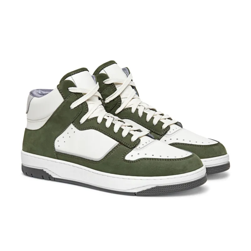 White Leather and Green Suede Hayden Lace Up High Top Sneakers - Summer 2024 Collection sold by Costoso Italiano