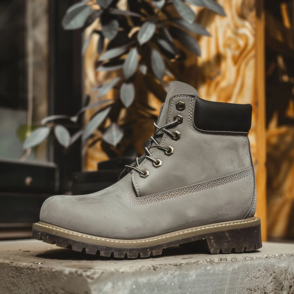 Grey Leather Angelo Ankle Rugged Lace Up Combat Hiking Boots with Chunky Track Sole sold by Costoso Italiano