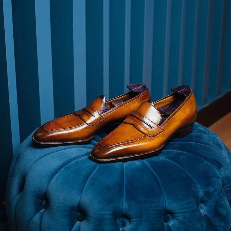 Tan Leather Malaga Slip On Penny Loafers - AW24 sold by Costoso Italiano