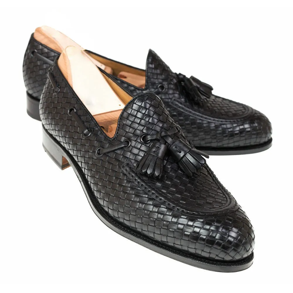 Height Increasing Black Hand Woven Braided Leather Acton Loafers sold by Costoso Italiano