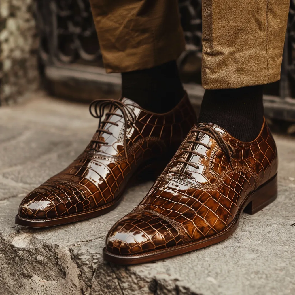 Livio Brown Leather Croc Print Oxford sold by Costoso Italiano