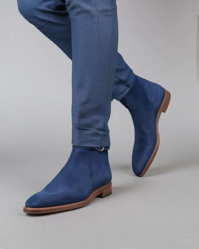 Dark Blue Suede Leather Amarante Slip On Jodhpur Boots sold by Costoso Italiano