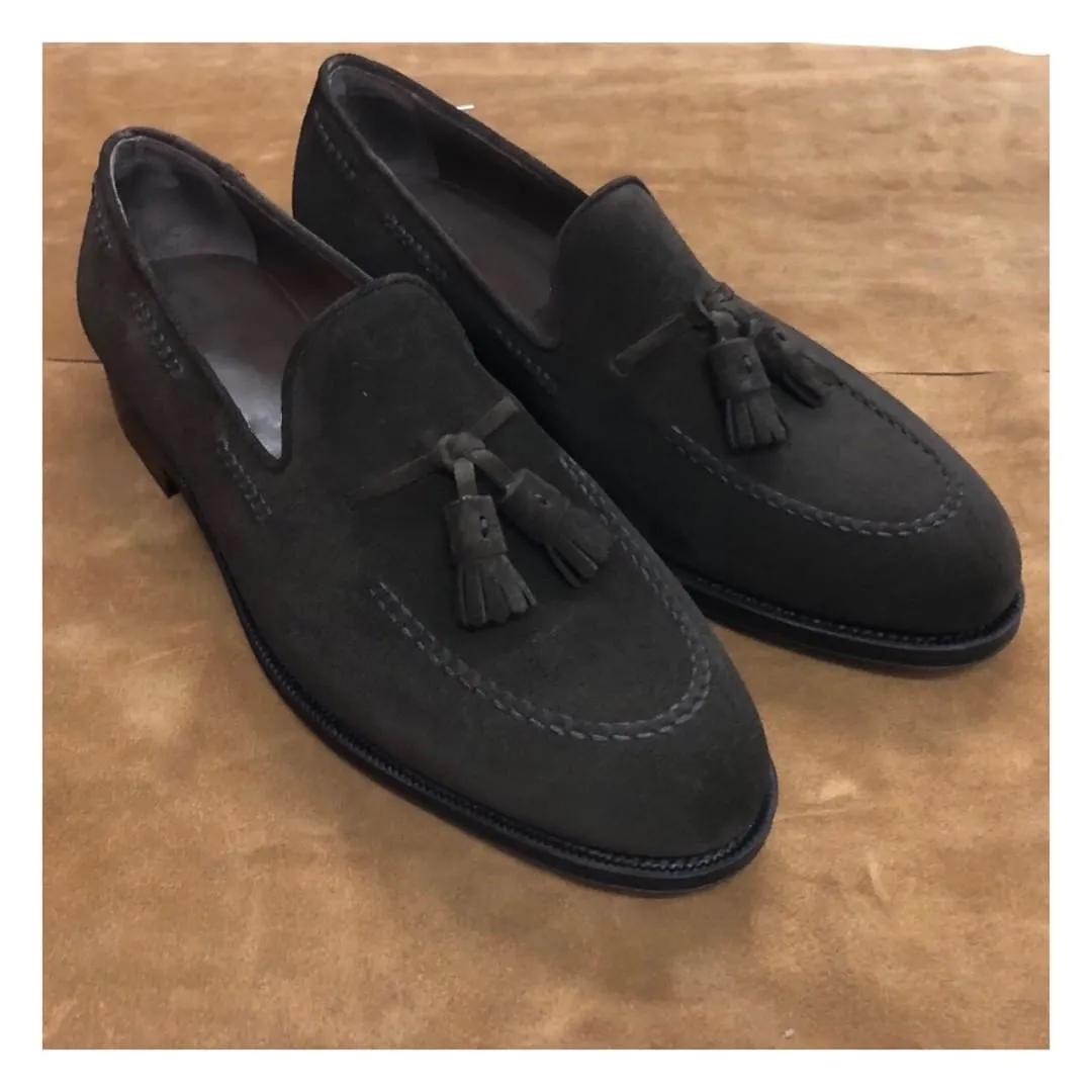 Height Increasing Black suede Leather Melilla Tassel Loafers sold by Costoso Italiano