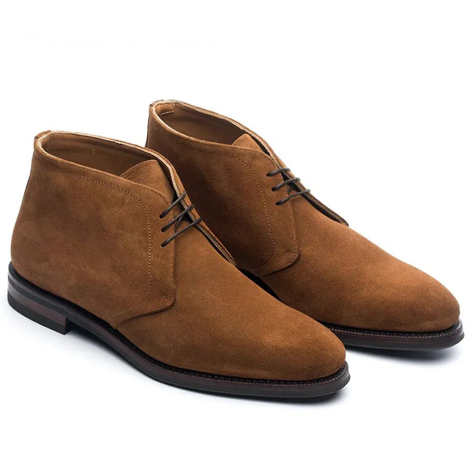 Height Increasing Tan Suede Epsom Lace Up Chukka Boots sold by Costoso Italiano