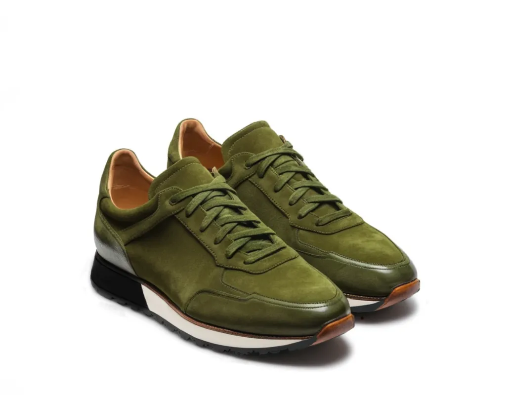 Green Suede Leather Nausori Lace Up Running Sneaker Shoes sold by Costoso Italiano