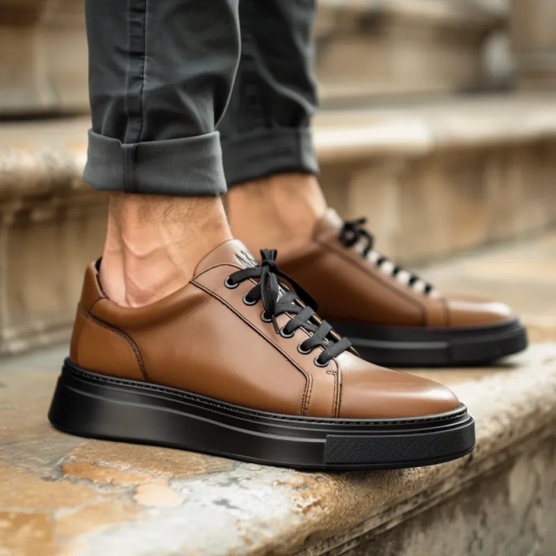 Brown Leather Costante With Thick Sole Sneakers sold by Costoso Italiano