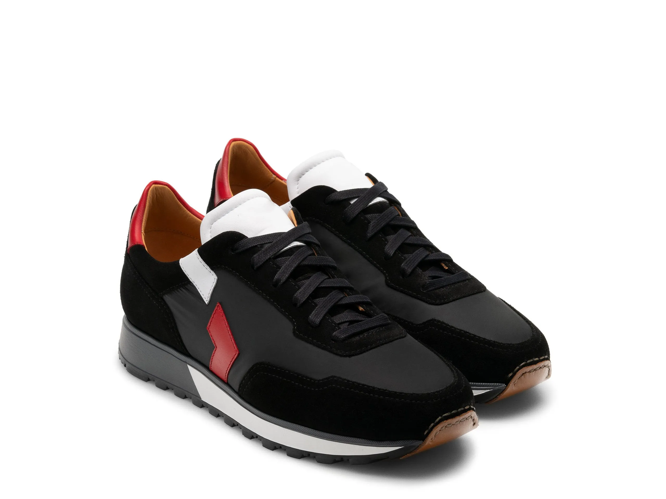 Height Increasing Black Leather and Suede Laivai Lace Up Running Sneaker Shoes sold by Costoso Italiano product image thumbnail 3