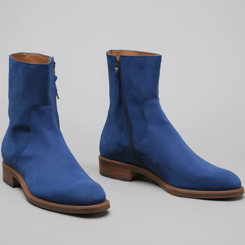 Dark Blue Suede Leather Draven Zipper Boots - AW24 sold by Costoso Italiano