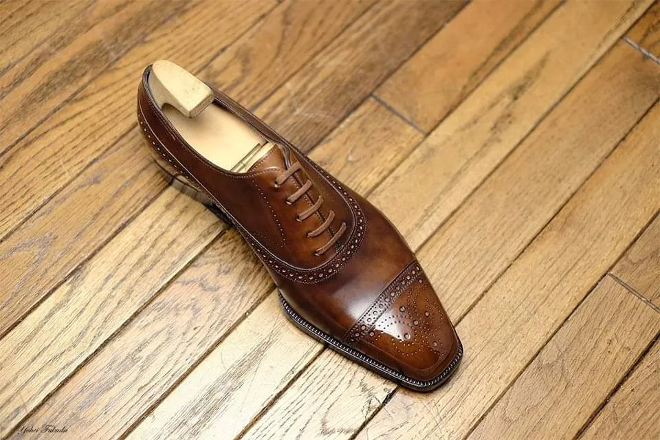 Tan Leather Callista Brogue Toe Cap Oxfords - Formal Shoes sold by Costoso Italiano product image thumbnail 4