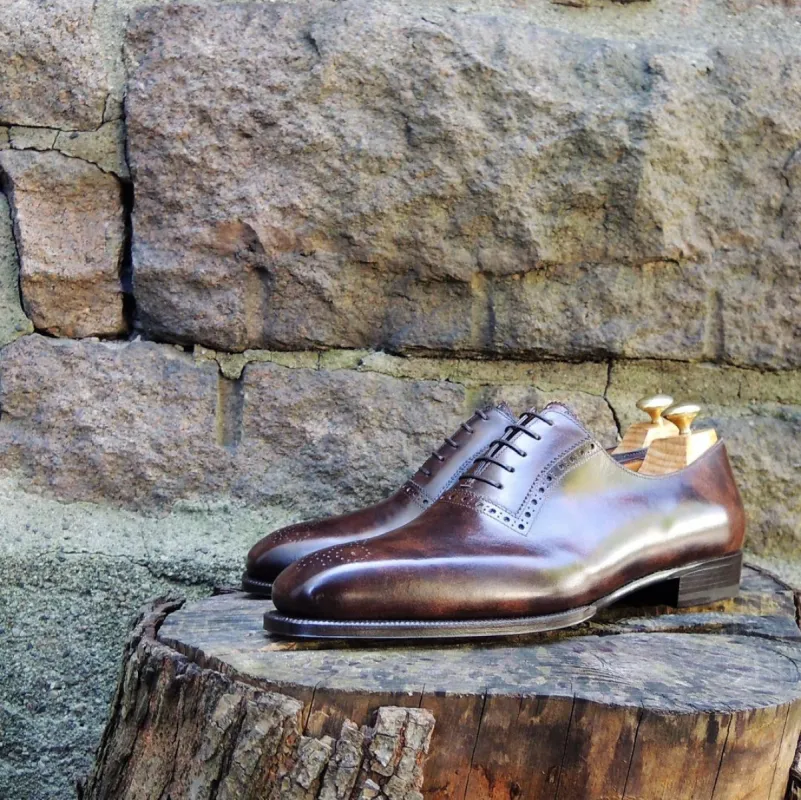 Brown Leather Punata Brogue Oxford Shoes sold by Costoso Italiano