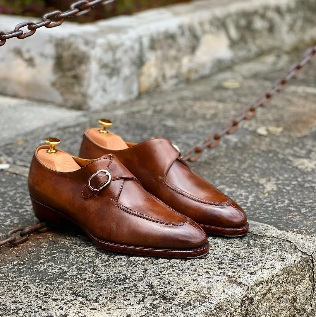 Tan Leather Jenria Single Monk Straps - AW24 sold by Costoso Italiano
