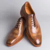 Height Increasing Tan Leather Flawil Whole Cut Brogue Oxfords - Formal Shoes sold by Costoso Italiano