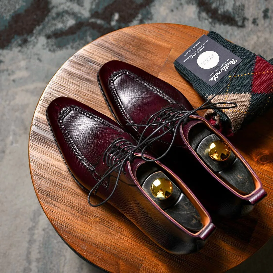 Burgundy Brown Milled Grain Leather Tropea Lace Up Derby Boots - AW24 sold by Costoso Italiano product image thumbnail 2