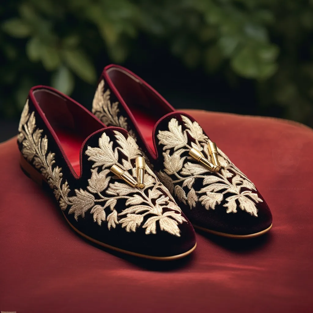 Wine Velvet Embroidery Work Peshawari Loafers | Wedding Shoes for Groom | Shoes for Haldi Mehendi Sangeet sold by Costoso Italiano