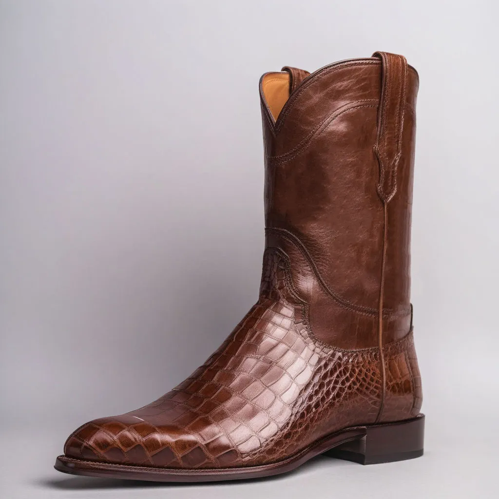 BROWN LEATHER RENOVAUX SLIP ON Zipper Western Cowboy Boots - AW24 sold by Costoso Italiano product image thumbnail 3