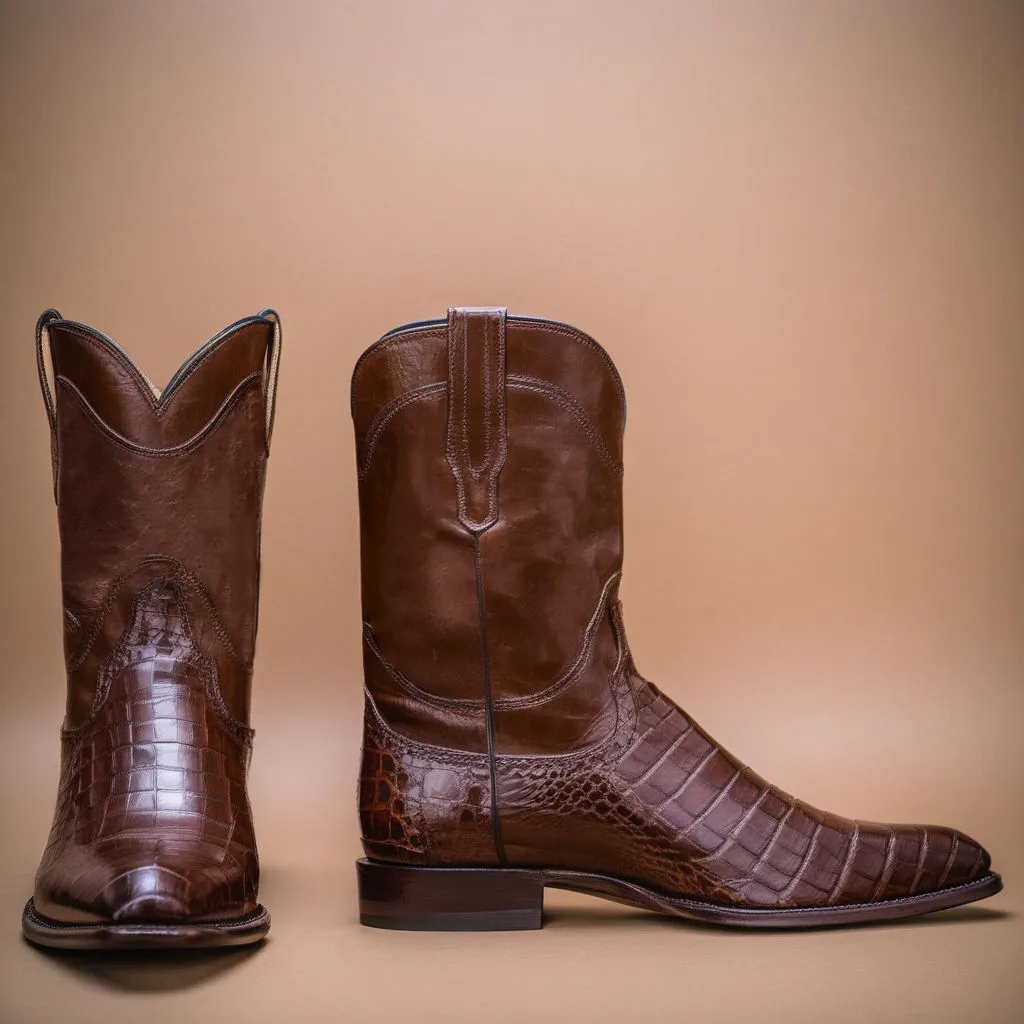 BROWN LEATHER RENOVAUX SLIP ON Zipper Western Cowboy Boots - AW24 sold by Costoso Italiano product image thumbnail 2