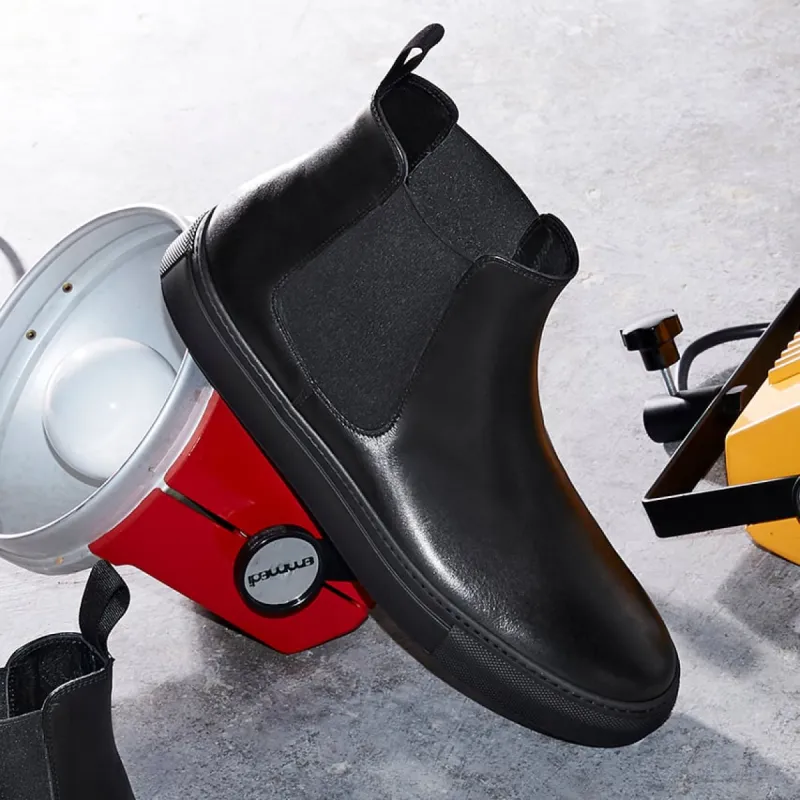 Black Leather Devin High Top Chelsea Sneaker Boots - AW24 sold by Costoso Italiano