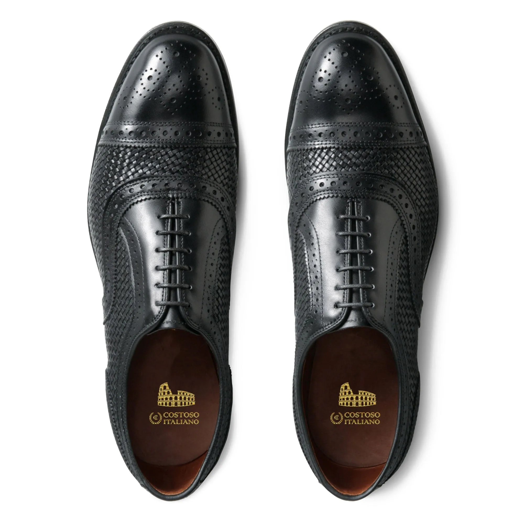 Black Braided Leather Morice Brogue Oxfords sold by Costoso Italiano