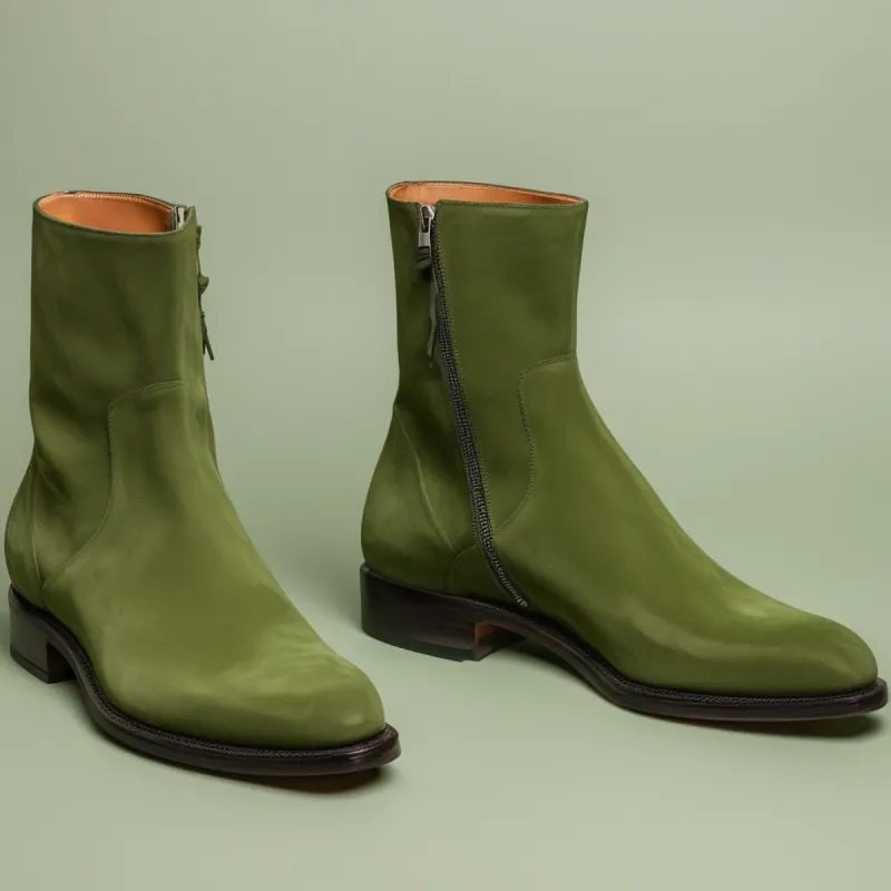 Green Suede Leather Draven Zipper Boots - AW24 sold by Costoso Italiano