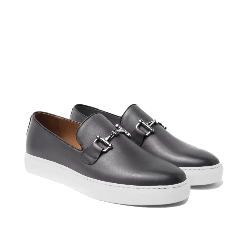 Black Leather Alvin Horse Bit Slip On Sneakers sold by Costoso Italiano
