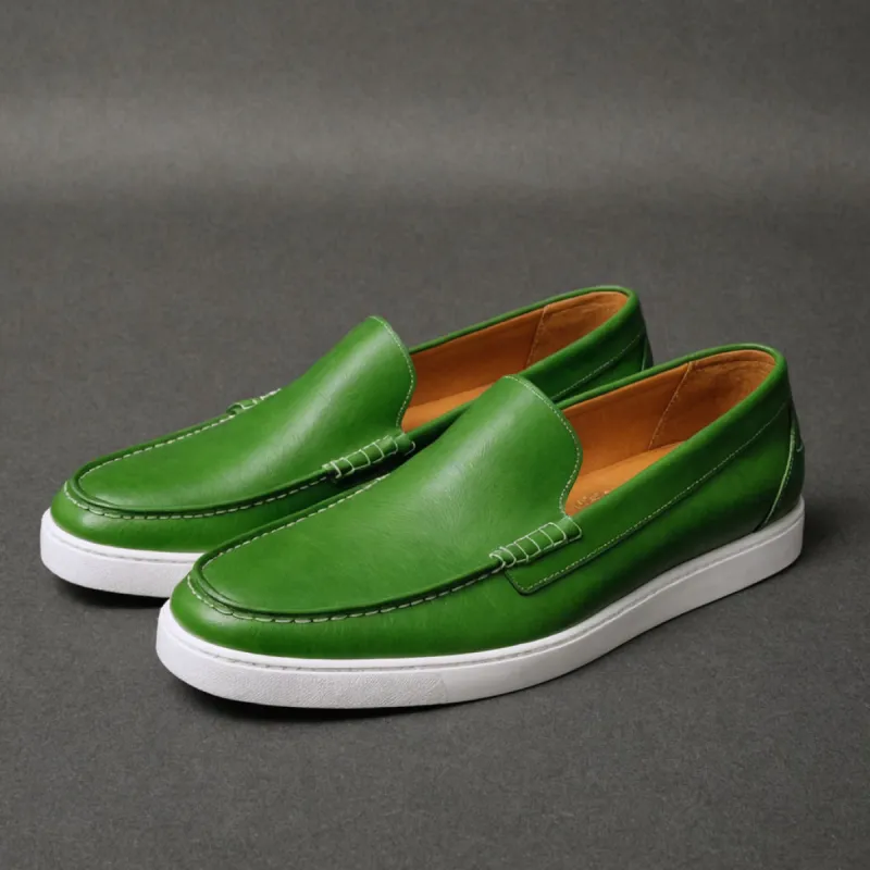 Green Leather Anthea Slip On Sneakers sold by Costoso Italiano