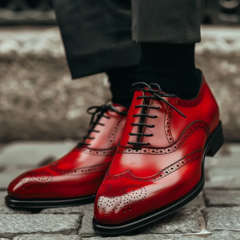 Red Leather Martino Oxford Shoe sold by Costoso Italiano