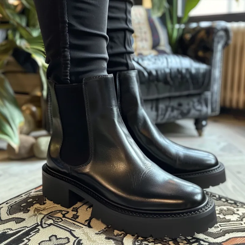 Black Leather Ammirato With Thick Sole Chelsea Boot sold by Costoso Italiano