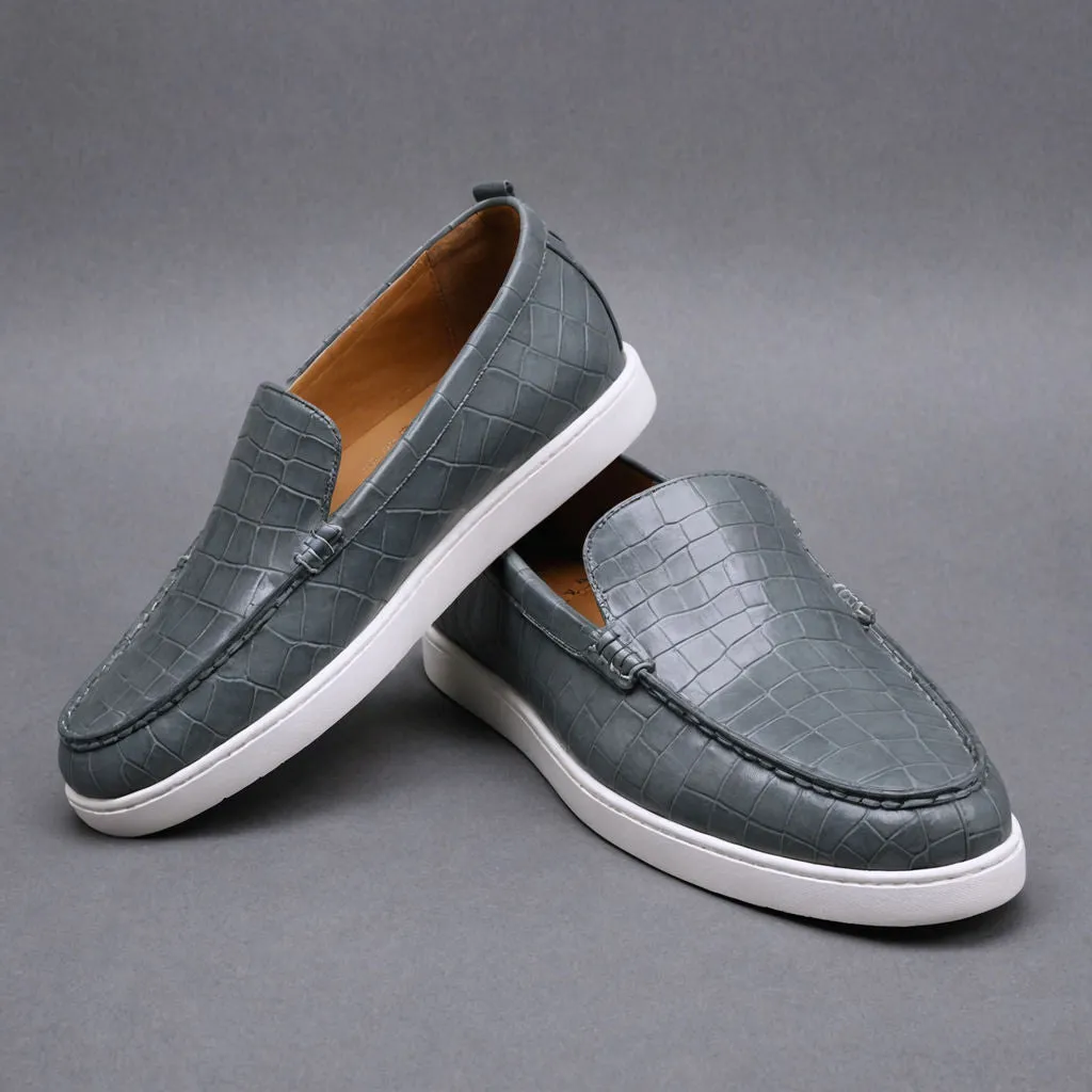 Grey Corc Print Leather Magnus Slip On Sneakers sold by Costoso Italiano