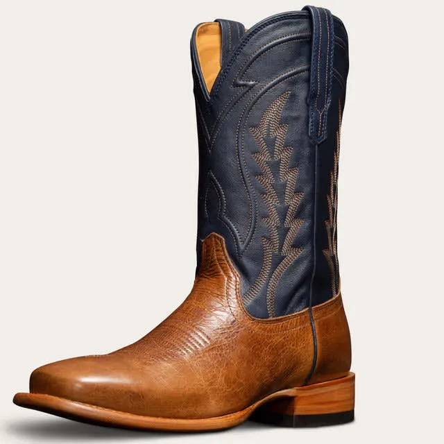 Tan and Navy Blue Leather Bartlett Slip On Zipper Western Cowboy Boots sold by Costoso Italiano product image thumbnail 2
