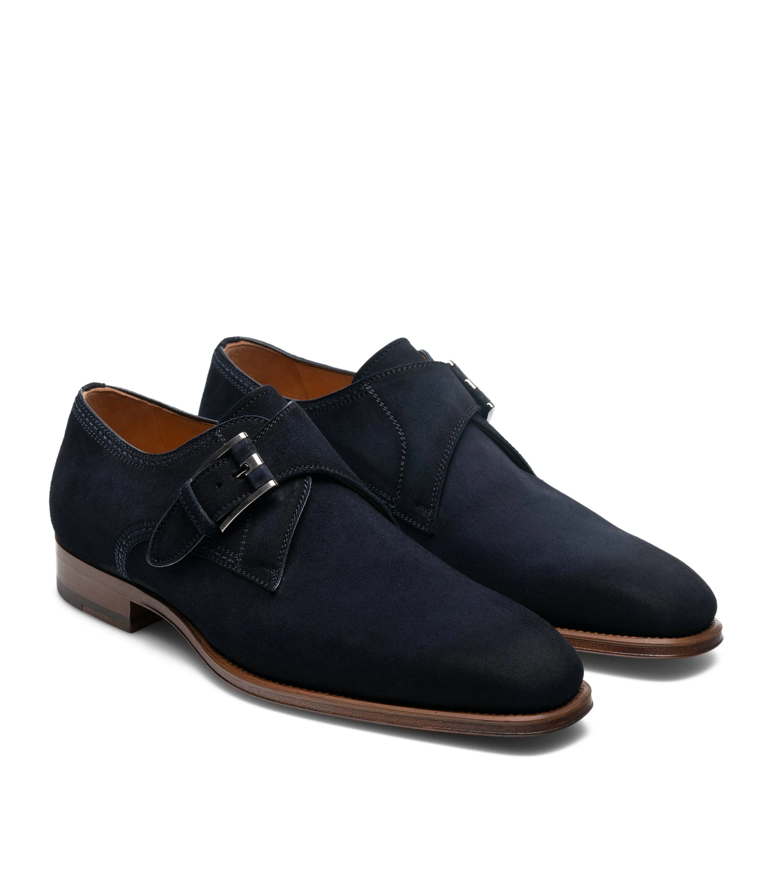 Flat Feet Shoes - Navy Blue Suede Cheshire Monk Strap Shoes with Arch Support sold by Costoso Italiano