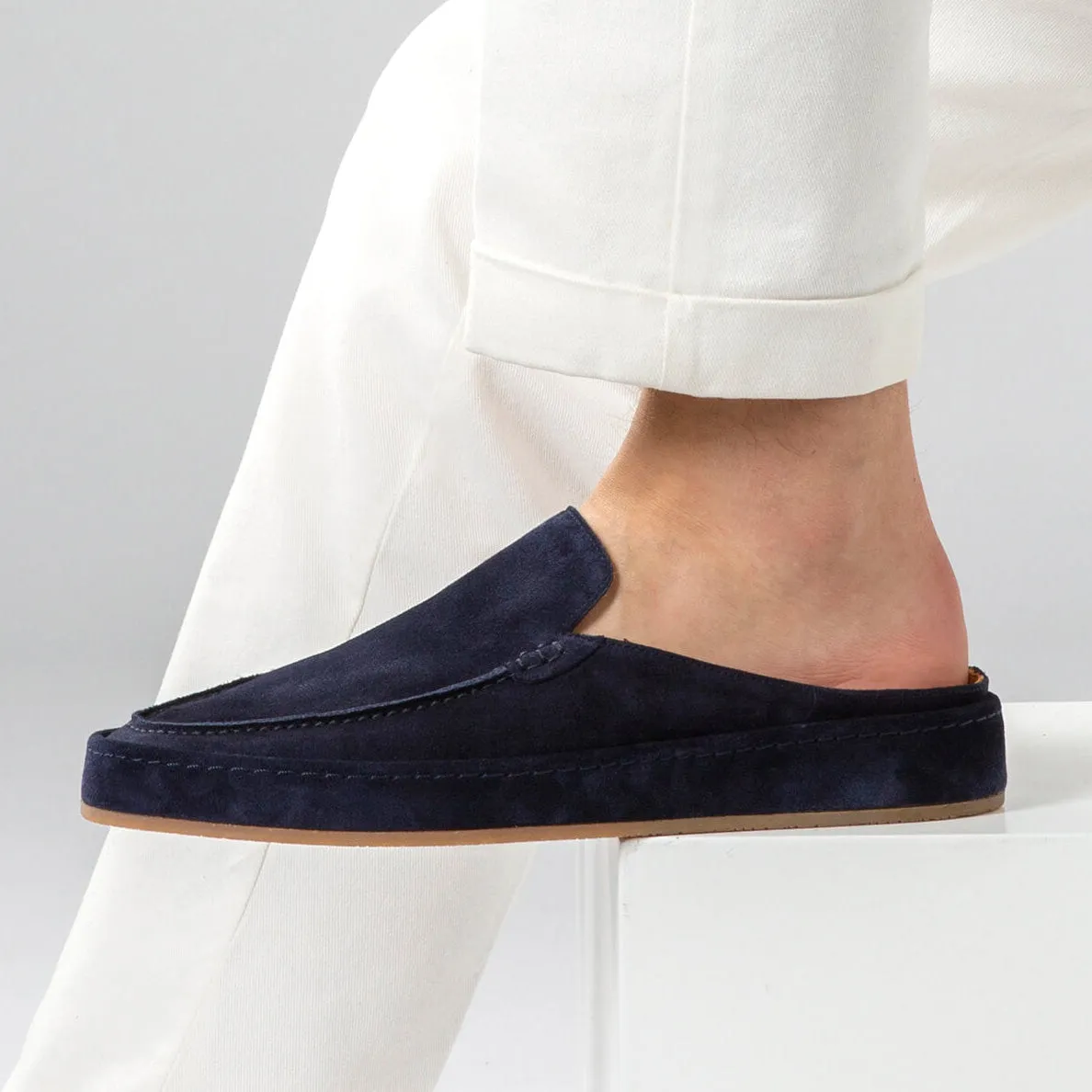 Navy Blue Suede Celeste Calm Mule Loafers - AW24- Casual Shoes Collection sold by Costoso Italiano