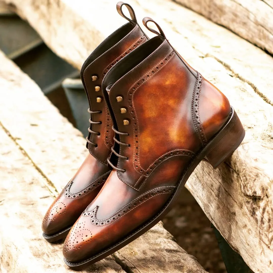 Tan Leather Salamanca Derby Boots sold by Costoso Italiano
