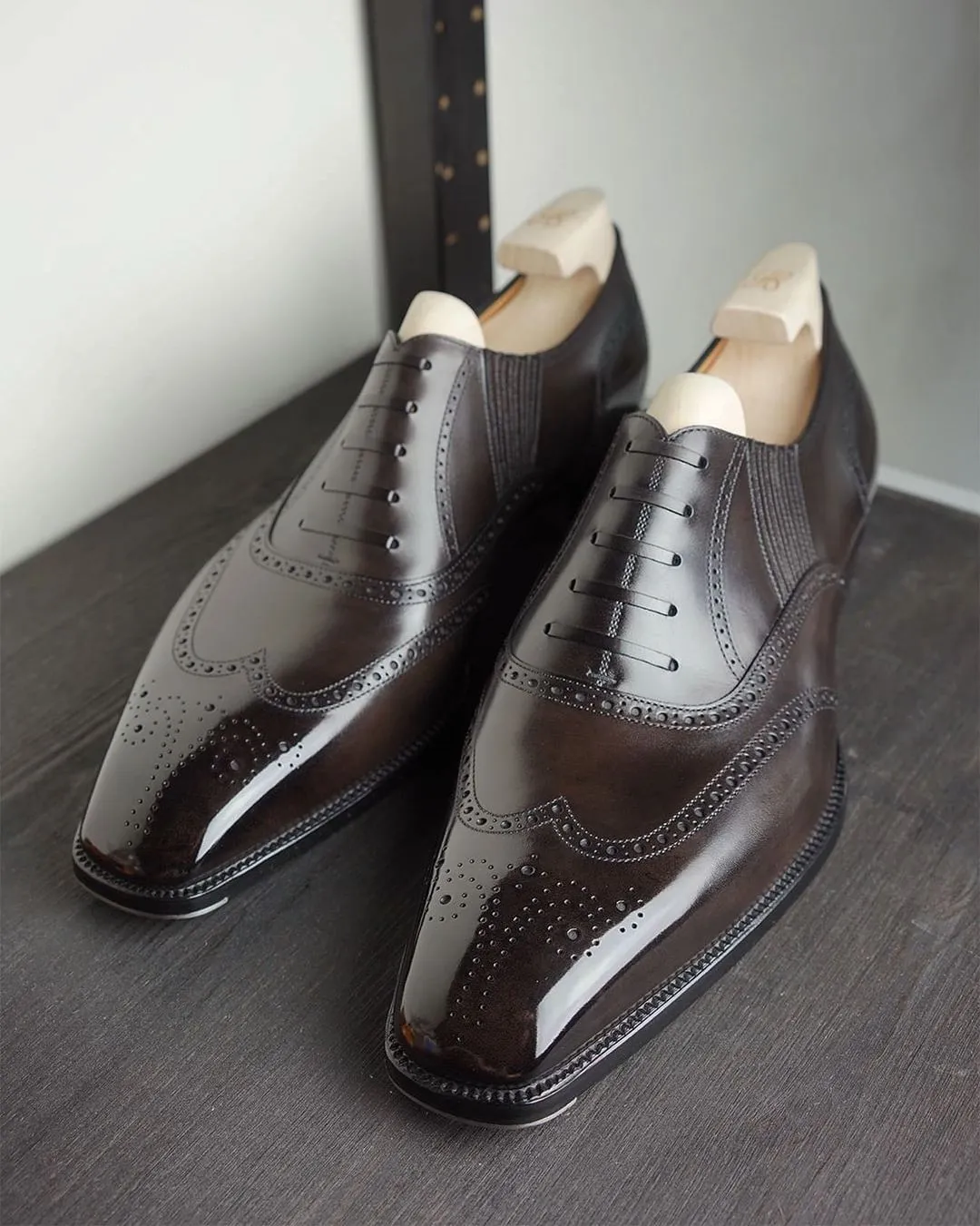 Brown Leather Bosset Brogue Wingtip Oxfords - Formal Shoes sold by Costoso Italiano