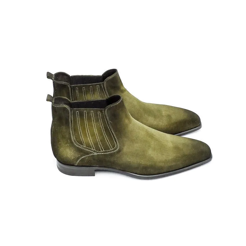 Flat Feet Shoes - Goodyear Welted Cadaval Green Suede Chelsea Boot with Violin Leather Sole with Arch Support sold by Costoso Italiano product image thumbnail 2