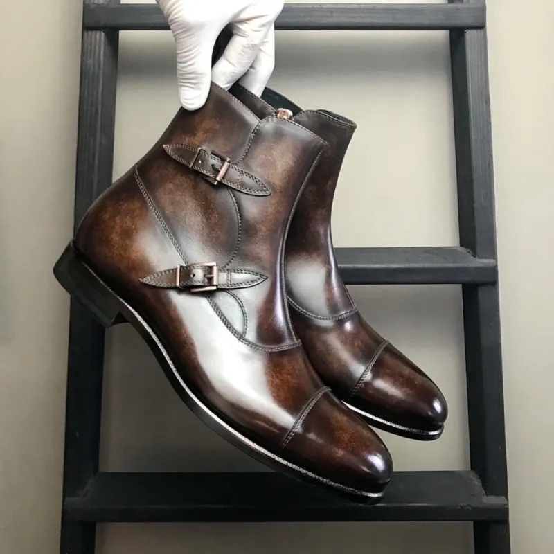 Brown Leather Vernon Slip On Monk Strap Boots - AW24 sold by Costoso Italiano